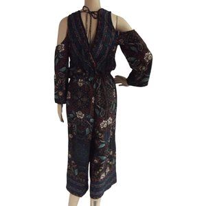 Be Bop Junior XL Cold Shoulder Gaucho Fleur Jumpsuit blue black green